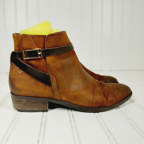 Franco Sarto Santos Brown Leather Boots With Buckle and Side Zip H361 - Picture 5 of 12